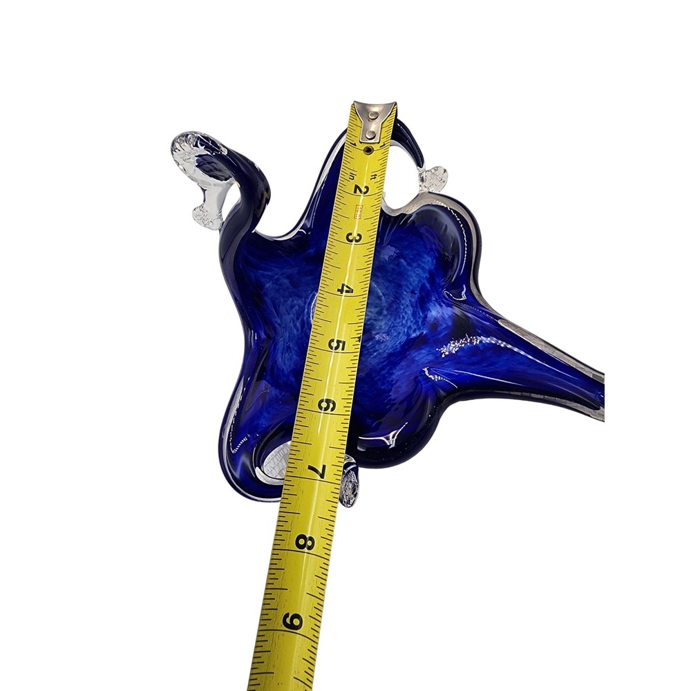 Vintage Cobalt Blue Hand Blown Art Glass Swan Bowl Dish Centerpiece 8 Inch - Picture 6 of 6